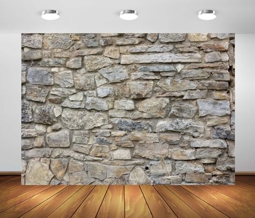 7x5ft Fabric Old Stone Wall Backdrop for Photoshoot Vintage Rock Stone Wall Texture Background for Party Decorations Photo Booth Props - size: 7x5FT