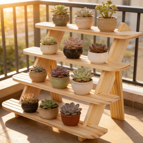 Wooden Cupcake Display Stand, Wood Rustic Risers 4 Tiers for Display Ideal Craft Funko Pop Shelves, Table Display Stand for Vendors, Earring & Ring Holder Stands, Outdoor Plant Stand Indoor-Natural - color: Natural-4Tier