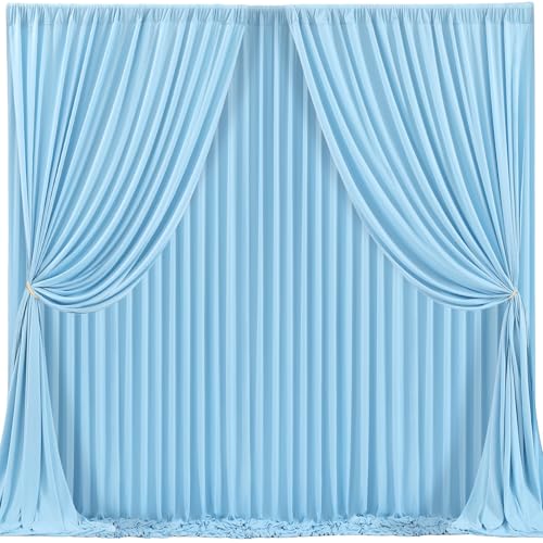 Blue Backdrop Curtains 4 Panels - Wrinkle-Free Light Blue Curtains Polyester Photography Drapes Photo Background for Baby Shower Birthday Party Decorations- 16 X10FT (Blue) - color: Blue, size: W4' x H10'(4 panels)