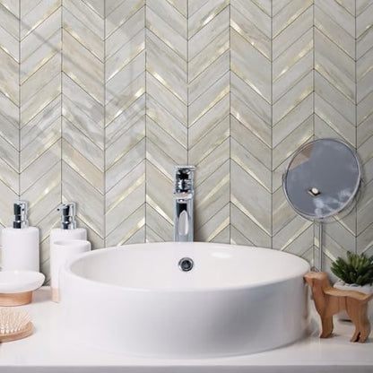 DICOFUN 10-Sheet Beige Slate Peel and Stick Backsplash, Faxu Stone PVC Stick on Backsplash Wall Tiles for Kitchen and Bathroom - color: Beige Slate and Metal Gold, size: 10 Sheets, 12"x12"x0.12"