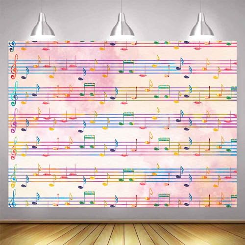 10x7FT Music Notes Backdrop Colourful Sheet Music Background for Newborn Party Photography Decorat Concert Musical Instrument Store Banner Photo Booth Props Photo Room Decor Supplies BJZYEM366 - size: 10x7ft