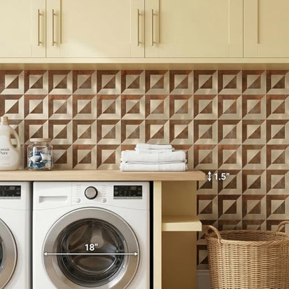 10-Sheets Stunning 3D Visuals Peel and Stick Backsplash Wall Tiles, PVC Mixed Metallic Look,Heat Resistant Stick on Tiles for Kitchen Wall, Bathroom, Laundry Room(Retro Brown + Light Gold) - color: Retro Brown + Light Gold