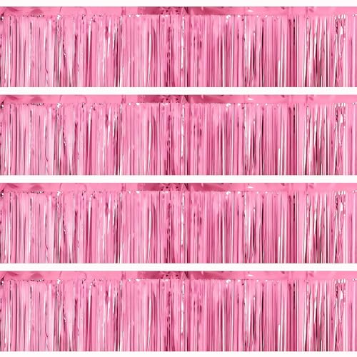 4 Packs Foil Fringe Garland Tinsel Streamers Shiny Wall Hanging Birthday Banner Backdrop for Graduation Wedding Anniversary Celebration Happy Birthday Party Decorations Pink - color: Pink
