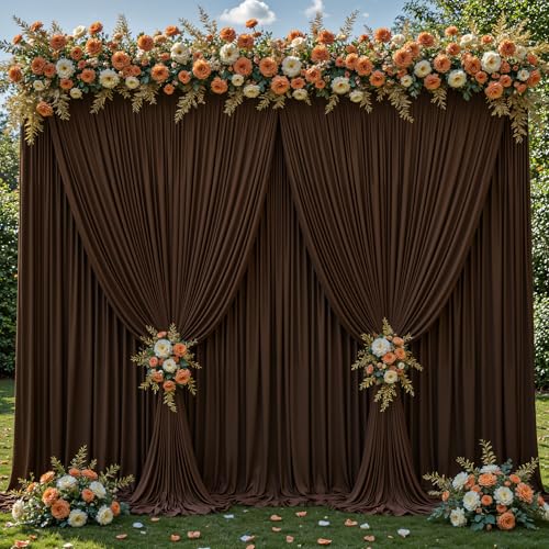 20x10ft Brown Backdrop Curtain Panels for Parties - Wrinkle Free Polyester Photo Curtain Backdrop Wedding Back Drop Fabric Drapes for Party Decorations Background for Photography - color: Brown, size: W5' x H10'(4 panels)