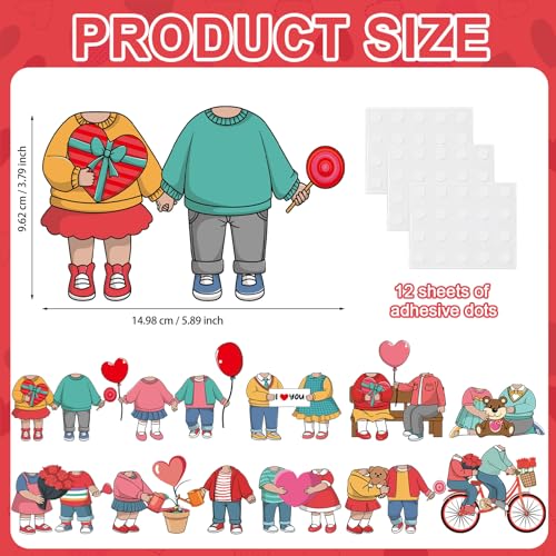 60pcs Valentine's Day Theme DIY Cutouts Couple Bulletin Board Decoration Set Couple Paper Cut-Outs Classroom Decor for Valentines Classroom DIY Photo Craft Party School Wall Door Supplies - style: Valentine's Day Couple