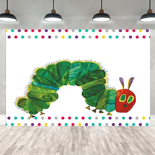 7x5FT Rainbow Color Insect Cartoon Kids Boy Girl Cake Table Banner Background, Caterpillar Theme Party Photo Booth Studio Props RBJMYLU228 - size: polyester microfiber fabric-7x5ft