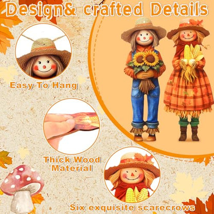 Thanksgiving Scarecrow Garland Fall Wooden Scarecrow Banner Fall Decorations for Home, Wooden Hanging Garland for Autumn Harvest Party Wall Decor Photo Booth Backdrop - style: Scarecrow