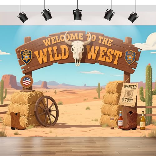 Welcome to The Wild West Backdrop 7X5FT, Wild West Rustic Theme Desert Cactus Photography Background, Cowboy Party Decoration Banner for Kids - color: Wild West, size: 7×5ft
