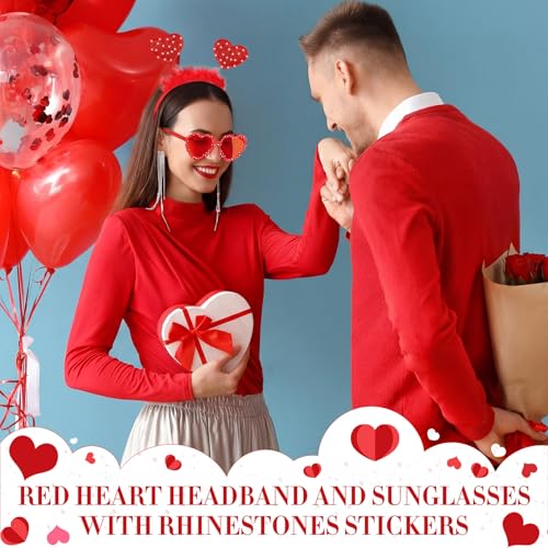 Janinka Valentines Day Heart Headband Sunglasses Set Valentines Photo Prop Galentines Party Favor Accessories for Women - style: Feather Heart