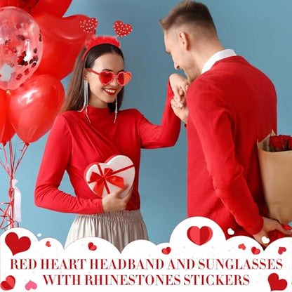 Janinka Valentines Day Heart Headband Sunglasses Set Valentines Photo Prop Galentines Party Favor Accessories for Women - style: Feather Heart