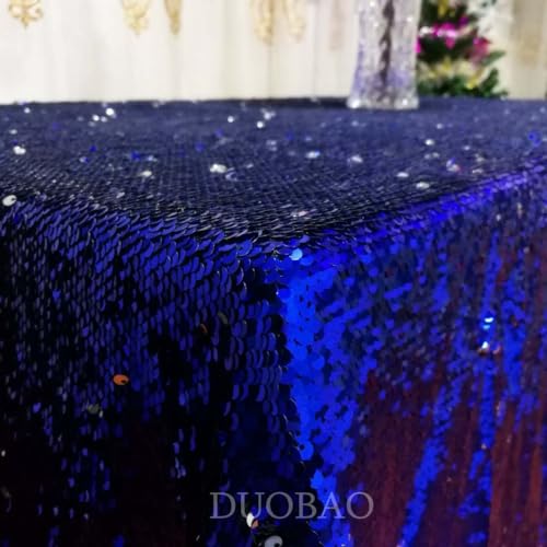 DUOBAO Silver to Royal Blue Mermaid Fabric by The Yard- 1/2 Two Tone Sequin Fabric 0.5 Yard Reversible-Fabric Quality Fabrics Mesh Sequins - color: Silver to Royal Blue, size: 0.5 Yard