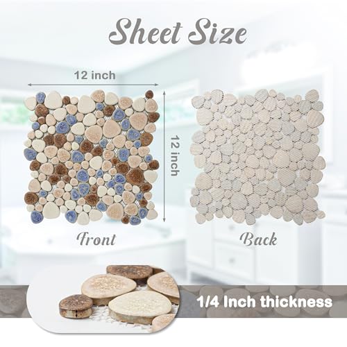 Parrotile Yosemite Matte Pebble Stone Tiles for Shower Floor Bathroom Mosaic Tile Extremely Non Slip [5 Sheets] - color: Matte Yosemite