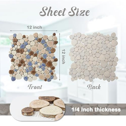Parrotile Yosemite Matte Pebble Stone Tiles for Shower Floor Bathroom Mosaic Tile Extremely Non Slip [5 Sheets] - color: Matte Yosemite