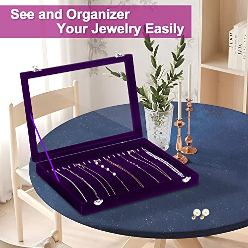 Jenseits Necklace Holder Jewelry Organizer Box, Dustproof Velvet Necklace Tray Jewelry Display With Clear Lid, Preppy Jewelry Holder, Long Necklaces Pendants Organizer, Gifts For Women Girls - Purple - color: 1-Purple