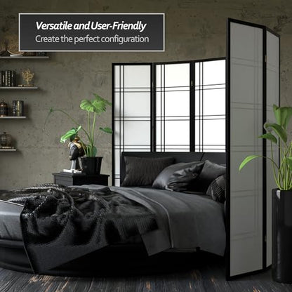 Red Lantern 6 ft. Tall Double Cross Shoji Screen - Black - 3 Panels - color: Black, size: 3 Panel