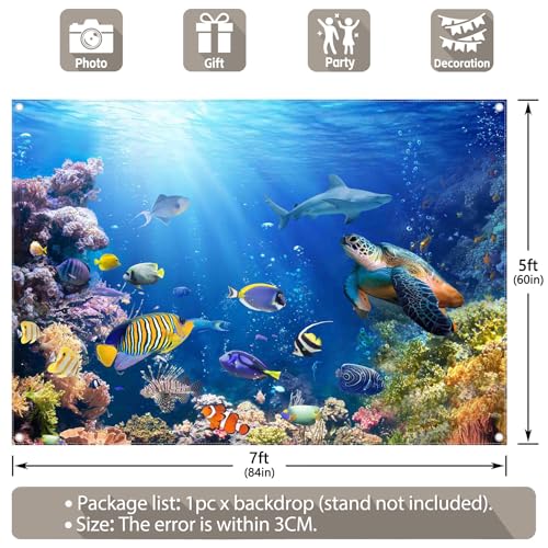 7x5ft Under The Sea Photography Backdrop Ocean Underwater World Background Aquarium Coral Baby Shower Decorations Birthday Party Photo Banner - size: 7'x5'
