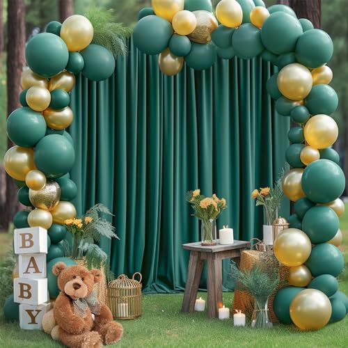 8x10FT Hunter Green Backdrop Curtains for Wedding Parties, Wrinkle Free Polyester Photography Backdrop Drapes for Christmas Birthday Parties Stage Background Stand Decorations 4x10ft,2 Panels - color: Hunter Green, size: W4' x H10'(2 Panels)