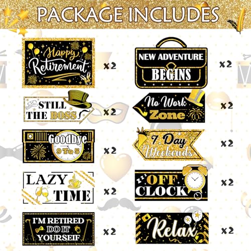 Hooqict Retirement Party Decorations 20 Pieces Happy Retirement Party Signs for Black and Gold Retirement Theme Party Decor Directional Banner Sign Retirement Birthday Party Supplies - style: Retirement
