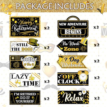 Hooqict Retirement Party Decorations 20 Pieces Happy Retirement Party Signs for Black and Gold Retirement Theme Party Decor Directional Banner Sign Retirement Birthday Party Supplies - style: Retirement