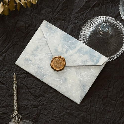 48 Pcs Stationery Set with Envelopes (24 White Kraft Paper Sheets +12 Marble Texture Envelopes+12+Wax Seal Stickers), Premium Stationery Letter Writing Paper Set for Party Invitations (Blue) - color: Blue