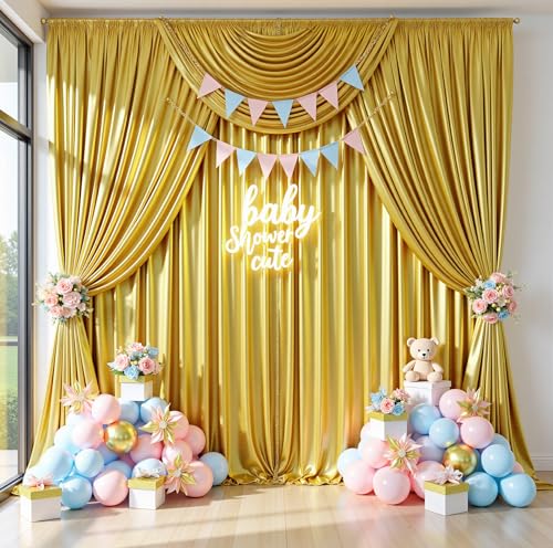 10x12ft Gold Sequin Backdrop Curtains, Wrinkle Free Shimmer Drapes Photography Background, 2 Panels 5x12FT Non-Shedding Glitter Sparkle Curtain for Wedding Birthday Christmas Studio Party Decoration - color: Gold, size: 5'W×12'H _2 Panels