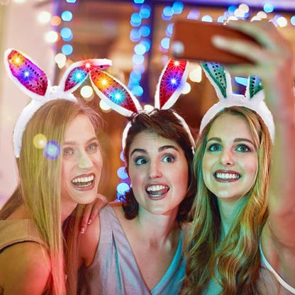 Zeyune 100 Pcs Light up Bunny Ears Headband, LED Ear Rabbit Hairband, Plush Luminous Headdress Party Hair Accessories for Women Men