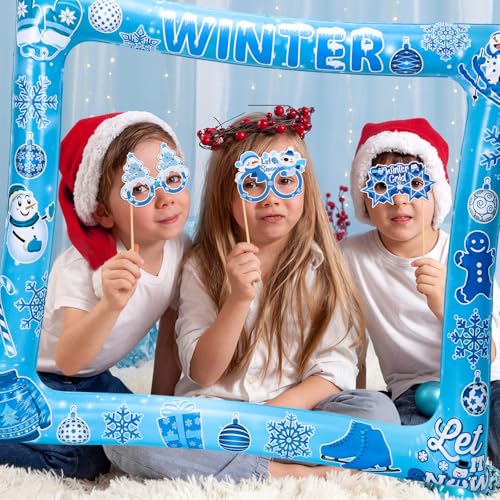 31 PCS Snowflake Photo Booth Props Winter Snowman Photo Props Winter Wonderland Party Decorations for Xmas Holiday Party Christmas Party Supplies Favors