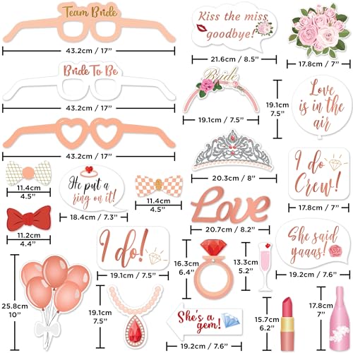 Photo Booth Props - 23 Pink Fizz Pieces - Fun Photobooth Selfie Accessories - Bridal Shower, Bachelorette, Engagement, or Wedding Party - Photoshoot Supplies - by PixiPy - color: Pink Fizz
