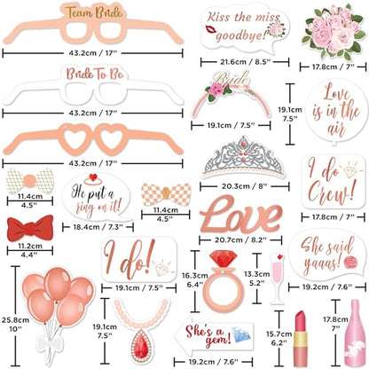 Photo Booth Props - 23 Pink Fizz Pieces - Fun Photobooth Selfie Accessories - Bridal Shower, Bachelorette, Engagement, or Wedding Party - Photoshoot Supplies - by PixiPy - color: Pink Fizz