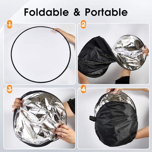 5-in-1 Light Reflector 32 Inch/80 cm Photography Diffuser Collapsible Portable with Bag，Gold Silver White Black Translucent for Studio and Outdoor Lighting (32'' (80cm)) - size: 32'' (80cm)