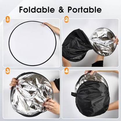 5-in-1 Light Reflector 32 Inch/80 cm Photography Diffuser Collapsible Portable with Bag，Gold Silver White Black Translucent for Studio and Outdoor Lighting (32'' (80cm)) - size: 32'' (80cm)