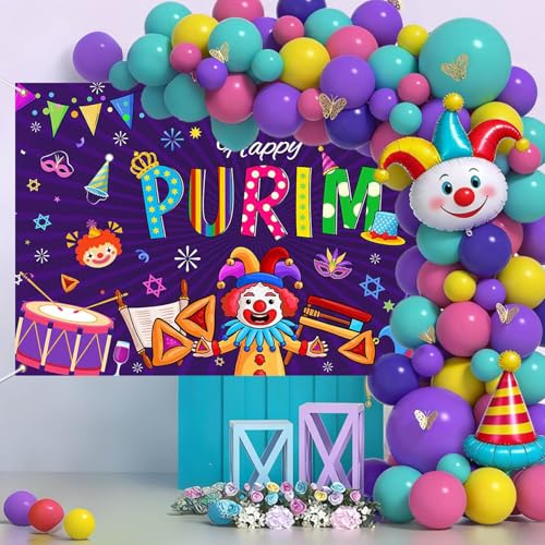Mocsicka Happy Purim Banner Backdrop Jewish Carnival Purim Party Background Decorations Outdoor Indoor Photo Booth Props 70.8 x 43.3 Inch 70.8 x 43.3 Inch