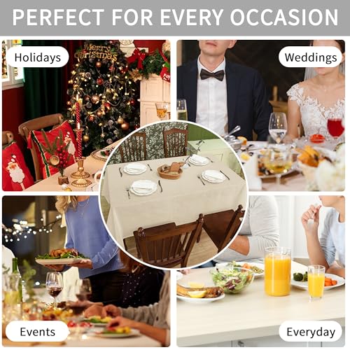Natural Linen Rectangle Tablecloth, Slubby Textured Fall Lightweight Table Cloth 60 x 84 Inch, Water Resistant Stain Resistant Farmhouse Burlap Table Cover for Kitchen Dining Room, Khaki - color: Khaki, size: 84" x 60" (Rectangular) (1 Pack)