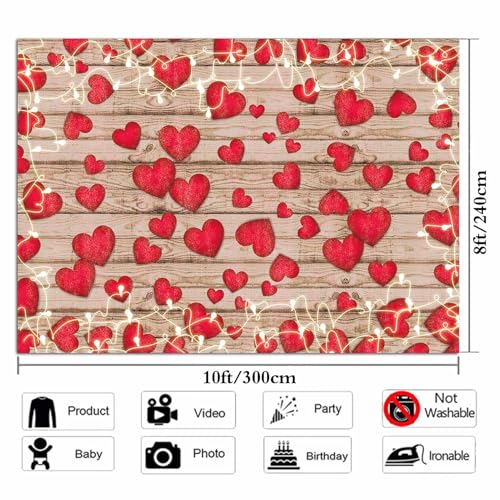 Vintage Rustic Wood Glitter Glow Red Love Heart Valentine's Day Theme Photography Backdrop Wedding Anniversary Bridal Shower Mother's Day Photo Background Couple Studio Shoot Props Supplies 10x8ft - size: 10x8 FT