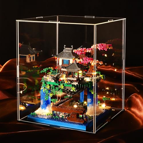 CAXIMSY Cherry Blossom Bonsai Tree Building Block Sets with Acrylic Display Box Chinese Architecture of Peach Blossom Micro Mini Building Set Toy Gift for Kids Adults（3320 Pieces） - style: Peach blossom pool with Acrylic Box