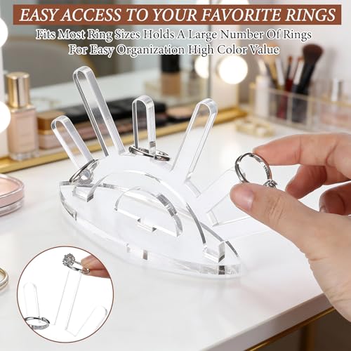Larrel Clear Acrylic Ring Holder, Angel Eyes Transparent Ring Display Stand, Evil Eye 6 Rods Transparent Rings Display Stands, Jewelry Rings Display-Organizer for Women, Home and Room Decor