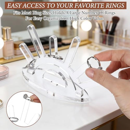 Larrel Clear Acrylic Ring Holder, Angel Eyes Transparent Ring Display Stand, Evil Eye 6 Rods Transparent Rings Display Stands, Jewelry Rings Display-Organizer for Women, Home and Room Decor