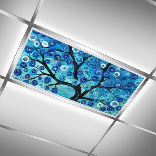 Fluorescent Light Covers for Classroom Ceiling Lights – 2x4ft Backlit Film for Fluorescent Fixtures, Reduce Glare and Eye Strain, Easy to Install – School, Office, Sensory -Tenacious Tree - color: Tenacious Tree（2）