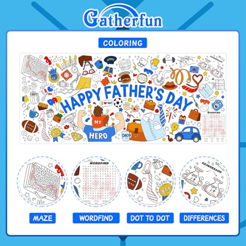 Gatherfun Father's Day Themed Activity Poster/Table Cover - 72" x 31.5" Wall Art for Classroom Wall, School Parties, Happy Father's Day Decorations - style: Father's day