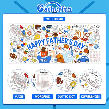Gatherfun Father's Day Themed Activity Poster/Table Cover - 72" x 31.5" Wall Art for Classroom Wall, School Parties, Happy Father's Day Decorations - style: Father's day