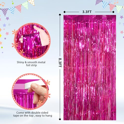 2Pack Hot Pink Metallic Tinsel Foil Fringe Curtains Backdrop for Pink Party Birthday Wedding Bachelorette Baby Shower Holiday Party Decorations Photo Booth Props, Bachelorette Christmas Party Decors - color: Hot Pink