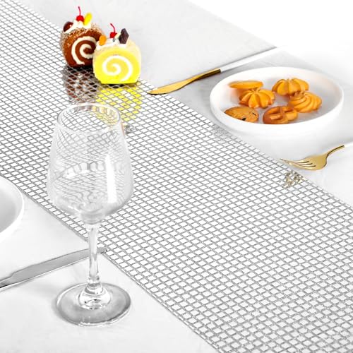 Aneco 2 Pack Disco Party Table Runner 11 x 108 Inch Mirror Silver Glitter Foil with Sparkle Sequin Table Runner for Bachelorette 70s 80s Party Home Table Decorations - color: Silver