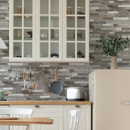 Yipscazo 2026 New Upgrade Peel and Stick Wood Metal Tile Backsplash, Stick on Tiles for Backsplash Kitchen, Bathroom (10 Sheets, Light Wood) - color: Light Wood