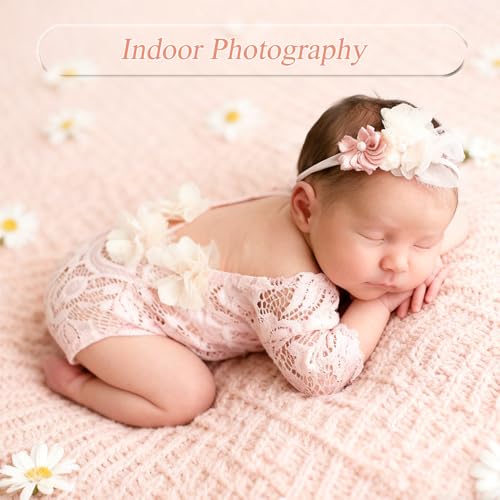Newborn Photography Outfits, Cute Baby Lace Ribbon Rompers with Headband for Infant Photography Props - color: Light Pink