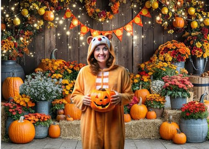 10x8ft Fall Pumpkin Backdrop Autumn Thanksgiving Harvest Hay Leaves Wooden Background Fall Baby Shower Birthday Banner Decoration Party Supplies 341
