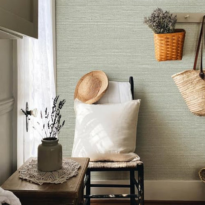 JiffDiff Grasscloth Wallpaper Peel and Stick Cream Grassweave Peel & Stick Textured Wallpaper Self Adhesive Contact Paper 17.3"x472" - color: withered, size: 17.3" x 472"