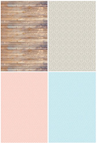 Ella Bella Photography Backdrop Paper, Assorted Designs (1 ea.: Vintage Wood, Classic Damask, Dots- Soft Pink & Baby Blue), 48" x 12', 4 Rolls - style: Assorted Designs