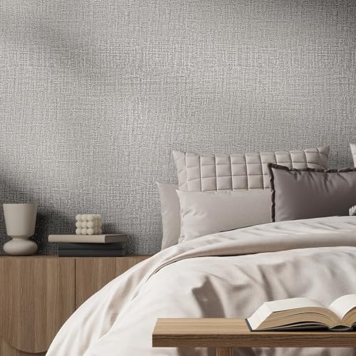 WADILE Grasscloth Peel and Stick Wallpaper 15.7in x 196.8in, Textured Contact Paper for Cabinets, Faux Linen Wall Paper Pull and Stick, Fabric Vinyl Wallpaper Self Adhesive Light Gray - color: Light Gray, size: 15.7" x 196.8"
