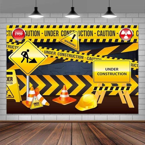 6 x 4 ft Under Construction Backdrop Construction Theme for Boys Birthday Black and Yellow Warning Lines Photography Decorations Kids Portrait Photo Props - color: Construction-3, size: 6X4FT