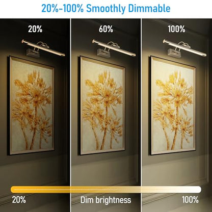 LEONLITE 3CCT Dimmable LED Picture Light, 2700K/3000K/4000K Selectable, CRI90 Swivel Full Metal Picture Frame Light for Wall Art, Painting, Artwork, Portrait, Plug-in & Hardwired, Satin Nickel - color: Satin Nickel-CCT